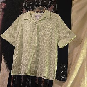 Susan Graver Light Green Button Down Shirt